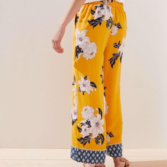 LOFT Pants - LOFT Yellow Floral Fluid Wide Leg Pants (Sm)